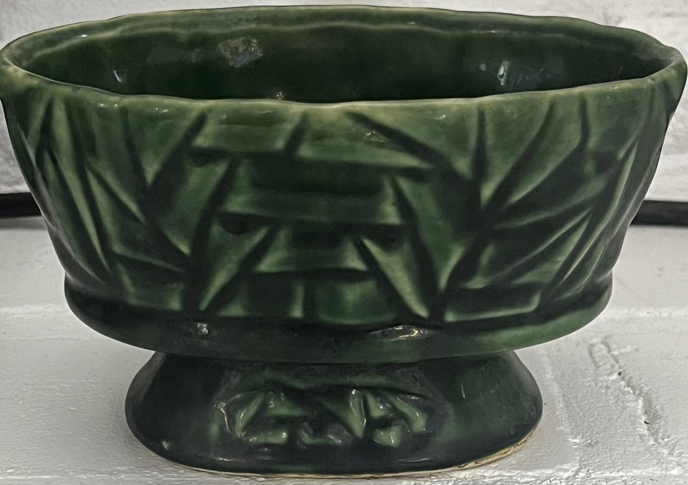 Vintage Art Pottery Footed Green Planter Vase