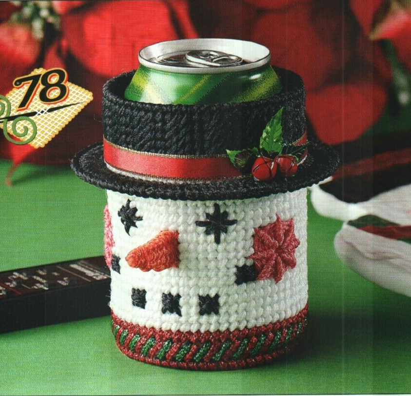 FROSTY CAN COZY SODA HOLDER CHRISTMAS PLASTIC CANVAS PATTERN INSTRUCTIONS