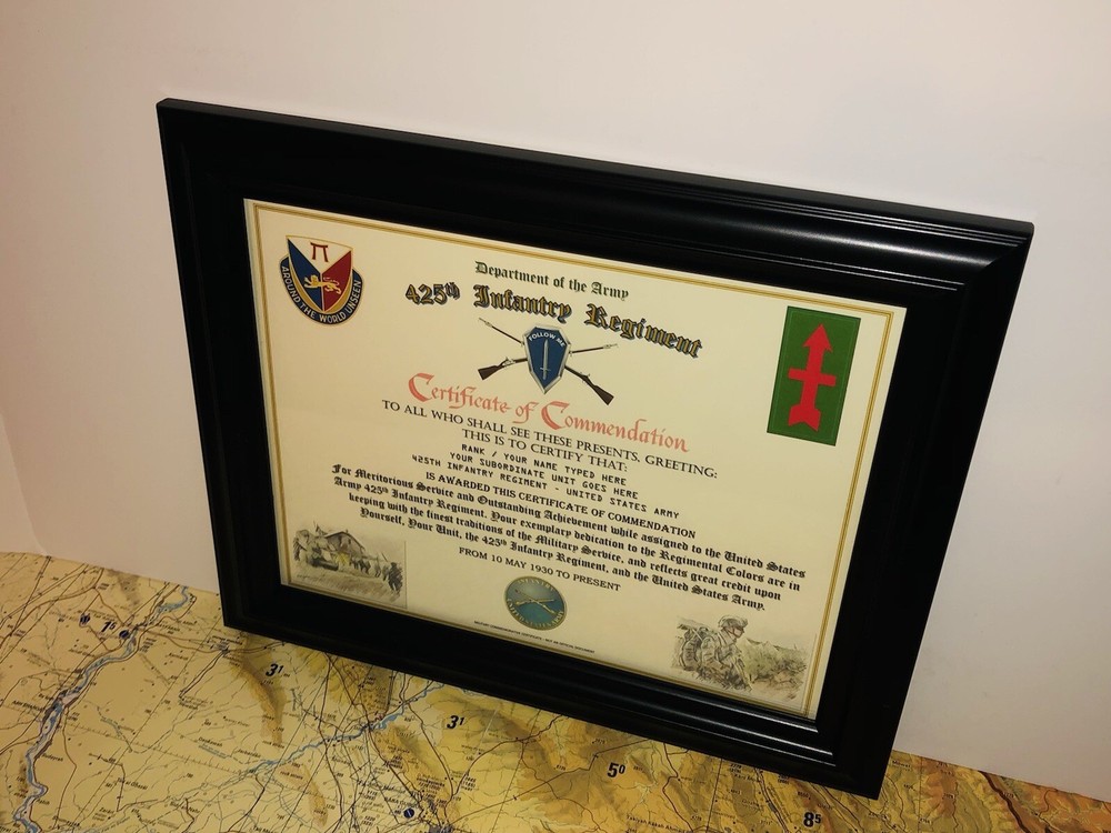 425TH INFANTRY REGIMENT / COMMEMORATIVE - CERTIFICATE OF COMMENDATION