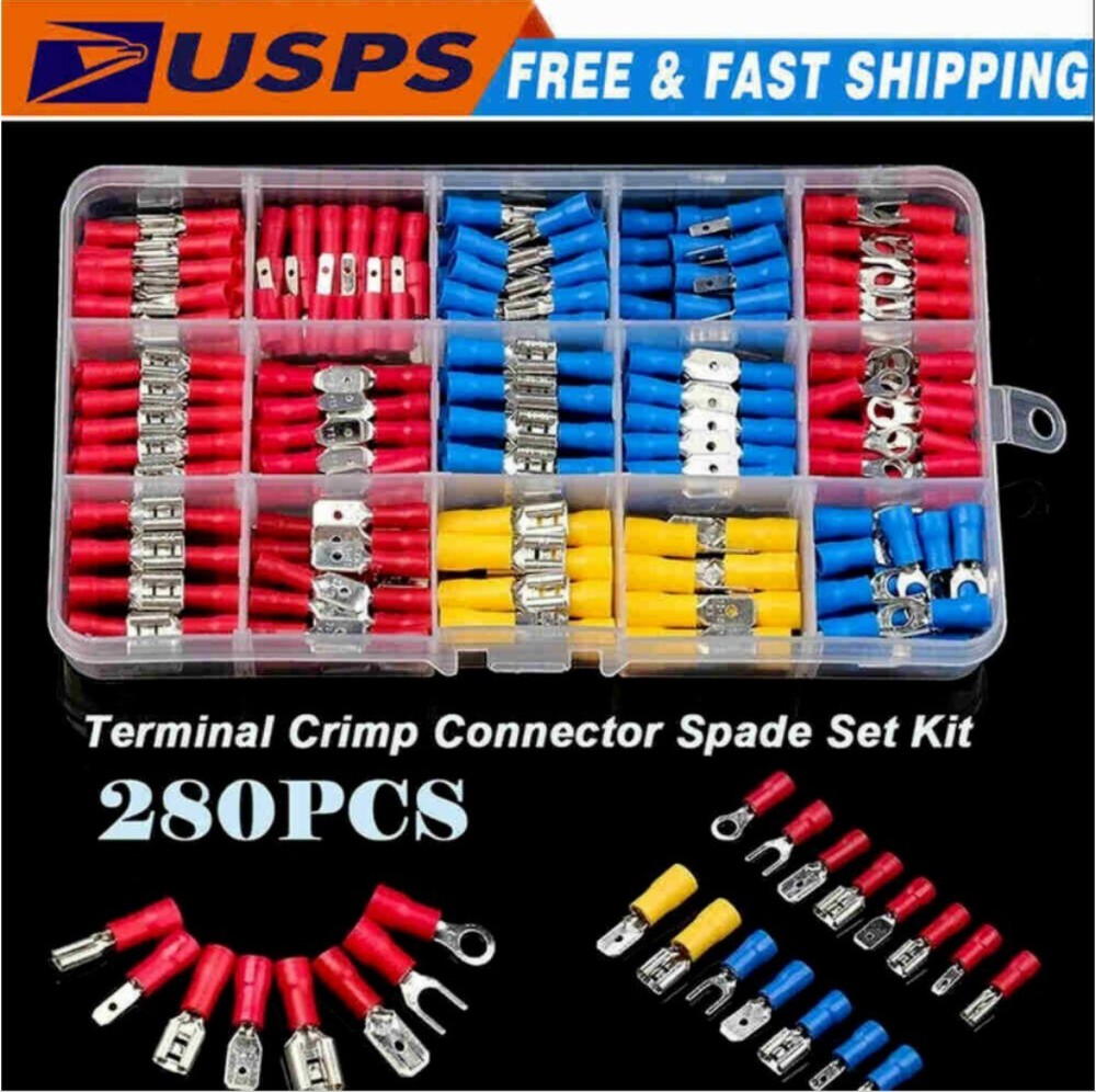 480 PC ASSORTED INSULATED ELECTRICAL WIRE TERMINAL CRIMP CONNECTOR SPADE SET KIT