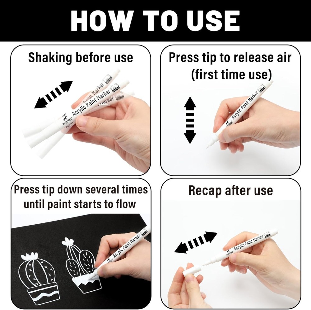 6-Pack Water-Based White Paint Markers for Multi-Surface DIY Crafts