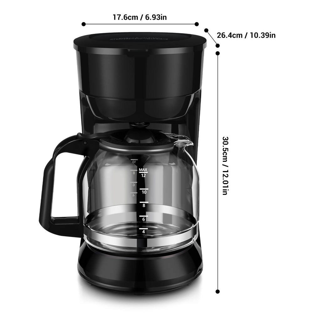 12 Cup Black Coffee Maker with Removable Filter Basket