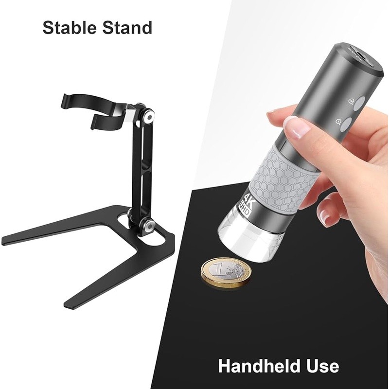 4K WiFi Digital Microscope 1000x Magnification LED Light Handheld USB Compatible