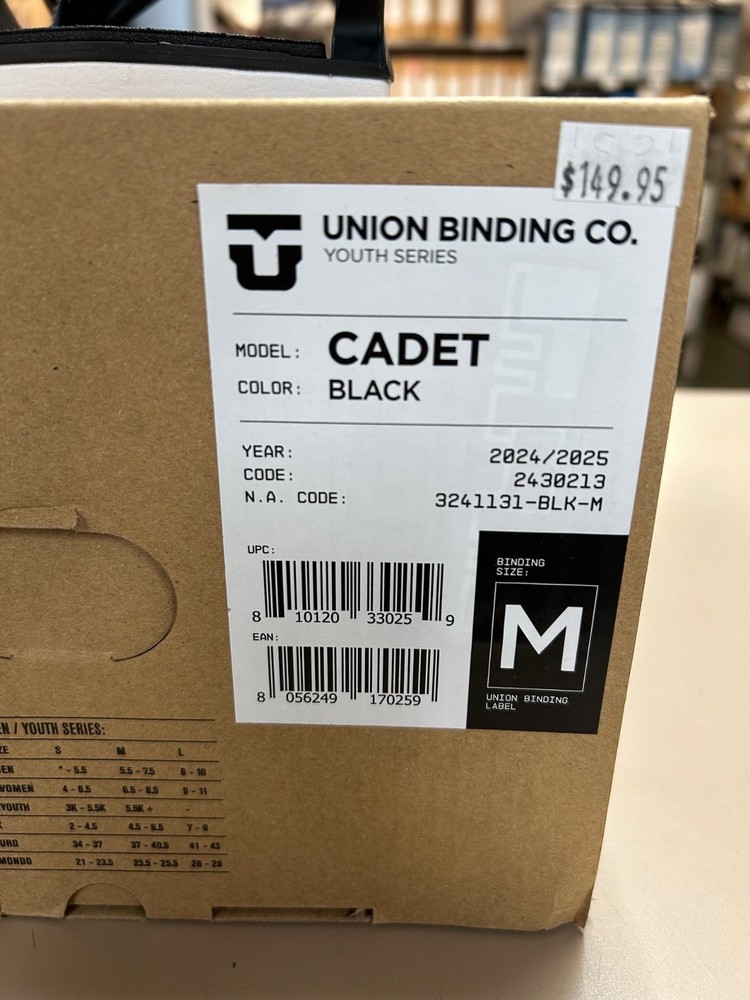 UNION CADET MEDIUM BLACK (24-25) BINDINGS *NEW IN BOX*