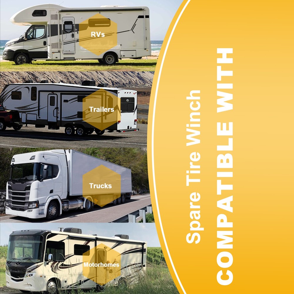 Universal Spare Tire Tyre Winch Hoist Carrier w/ Offset Cable Assembly 159056