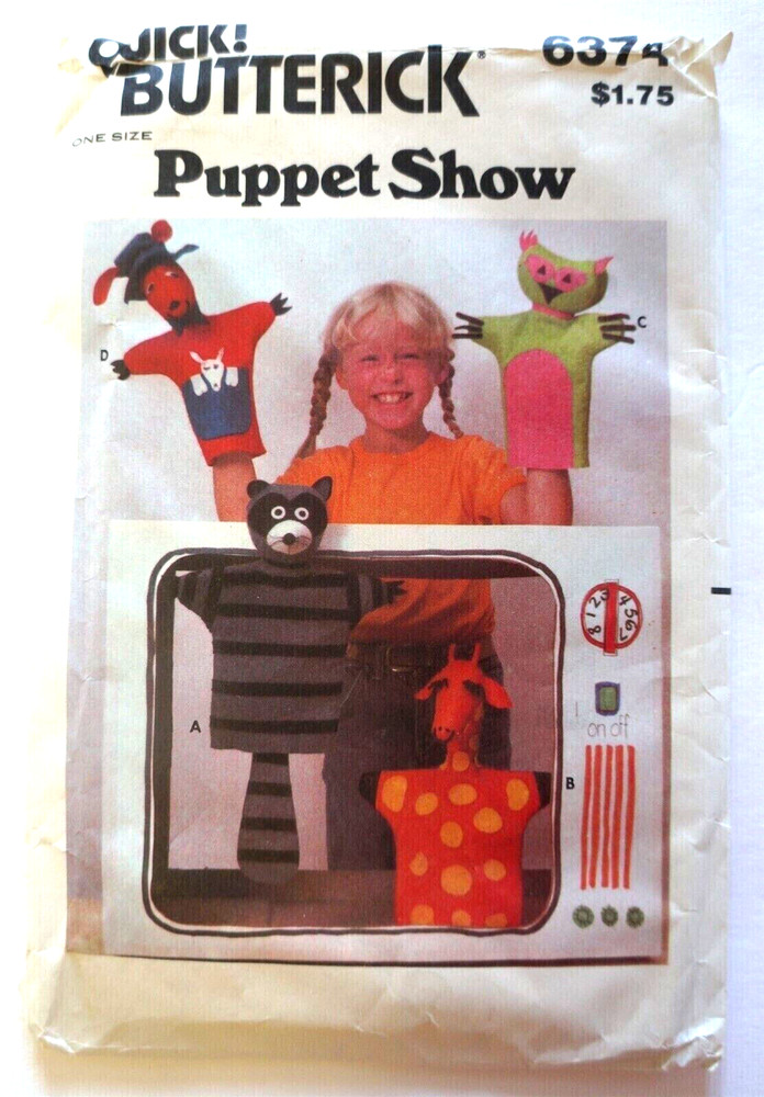 Vintage Pattern to Make Cloth Animal Hand Puppets-