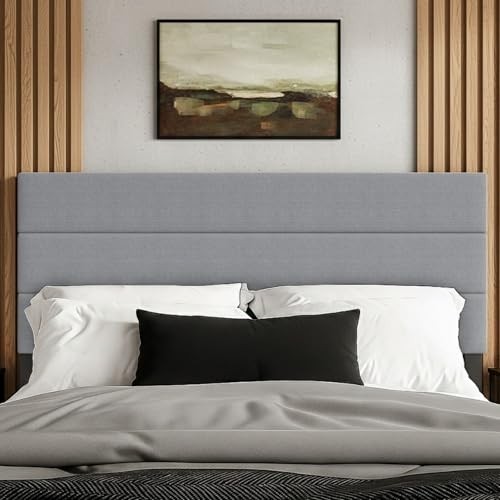 Upholstered King Headboard with Horizontal Channel Tufting & Foam Padding, Gray