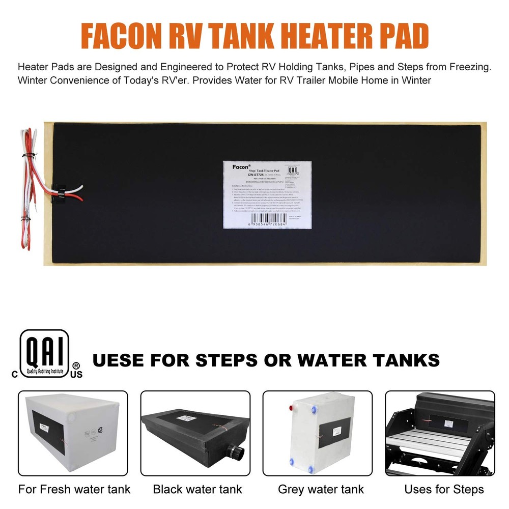 7-1/4" x 25" 12V RV Tank Heater Pad with Automatic Thermostat, RV Water Tank ...