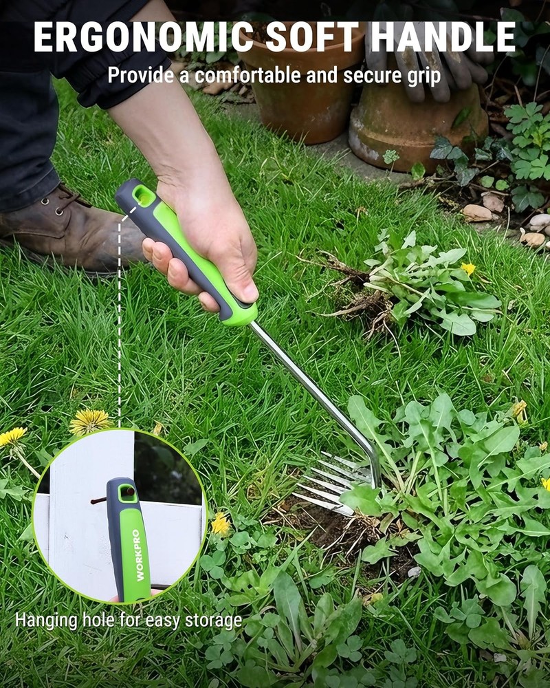 WORKPRO 15-Inch Weed Puller Tool, 6-Tine Heavy Duty Deep Root Remover for Dandel