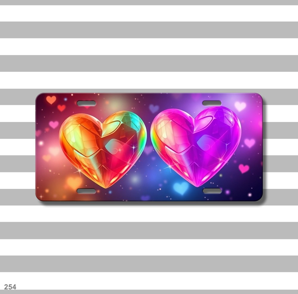 Bright Hearts License Plate Add Text Auto Tag Gift Idea