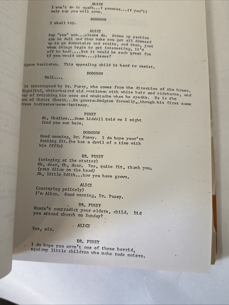 1985 “Dreamchild”Lewis Carroll Movie Script - Musical Version- Studio Copy-