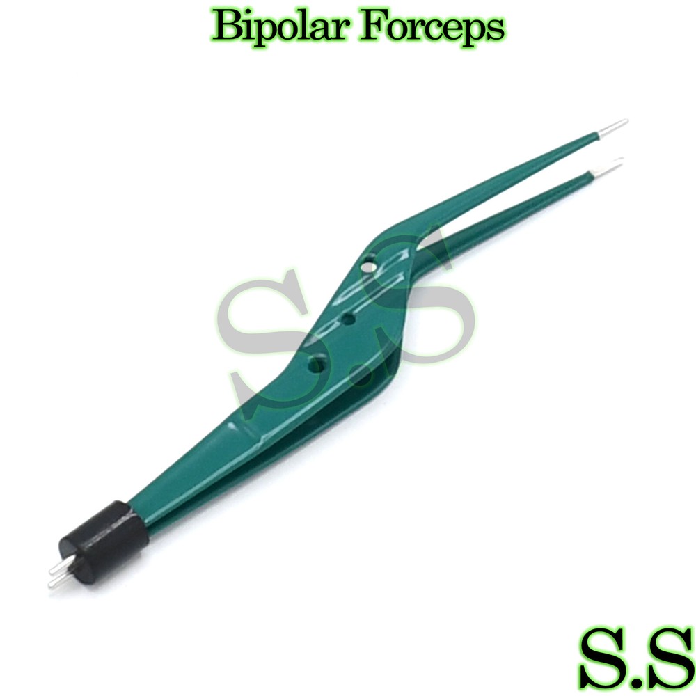 Bayonet Bipolar Forceps 7.5" Green Electrosurgical Instruments EL-045