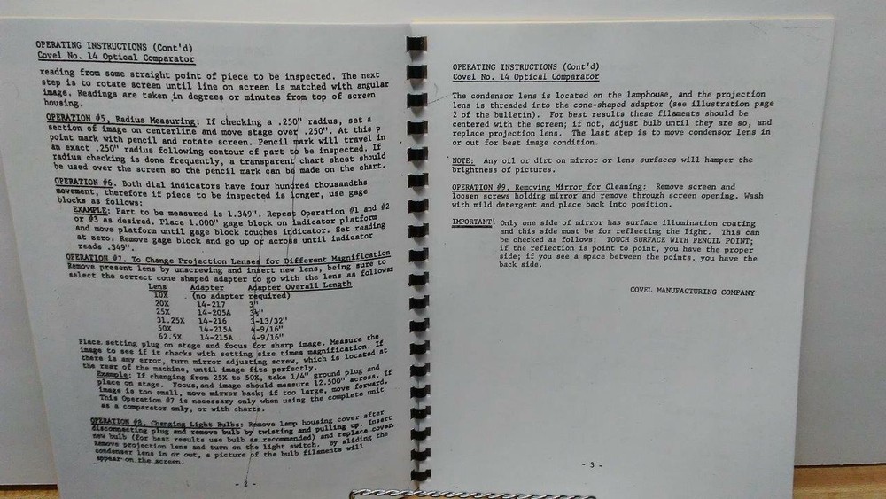 Covel No. 14 Optical Comparator Manual