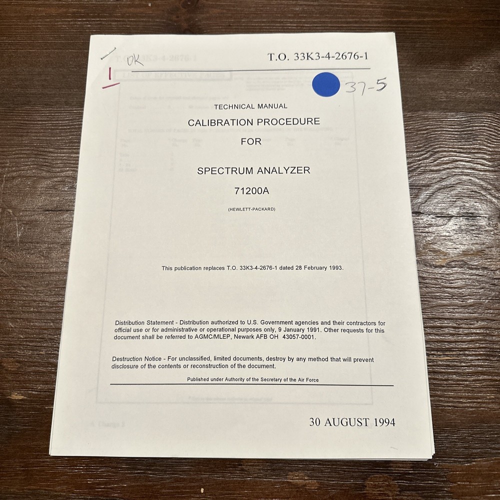 HP 71200A Spectrum Analyzer Calibration Procedure Technical Manual