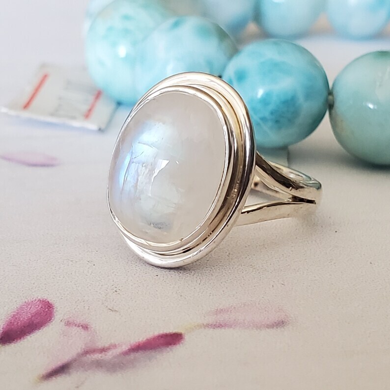 Rainbow Moonstone Gemstone 925 Sterling Silver Handmade Ring All Size