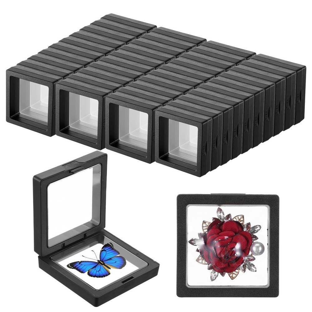 40 Pcs Floating Display Case, Black 3D Floating Frame Display Holder Stands, ...