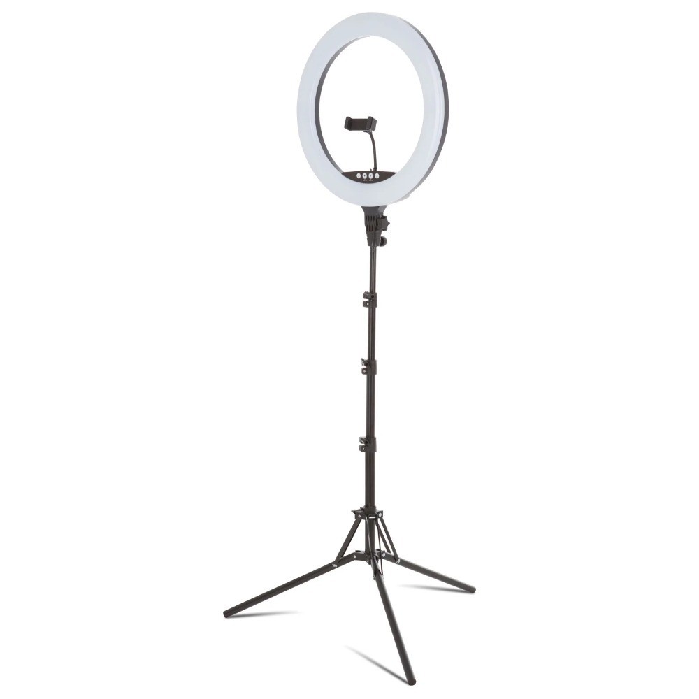 LED Ring Light with Tripod Phone Holder USB Charging Port Wireless Remote for
