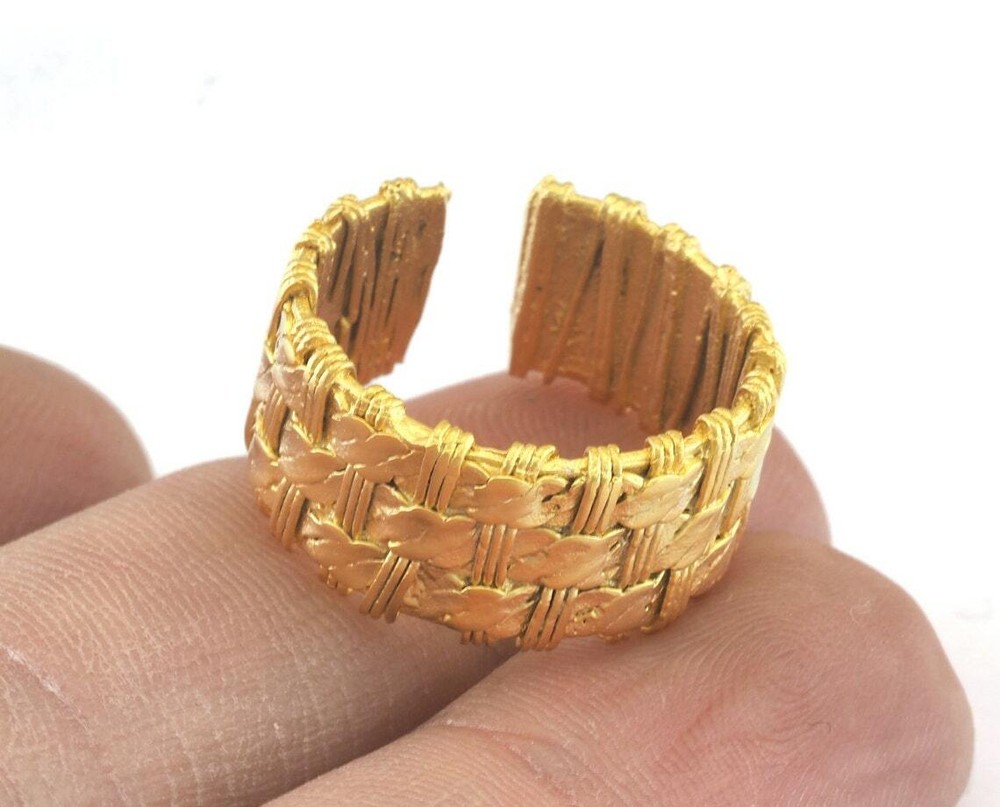 Adjustable Ring Weave Shape Matte Gold Plated Brass (17mm 7US inner size) 3186