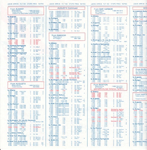 Bar Harbor Airlines timetable 1982/09/12