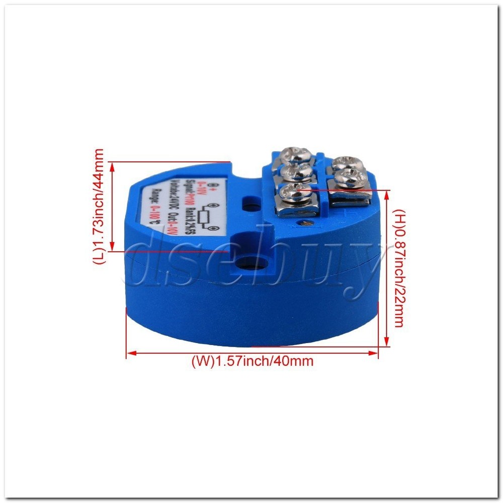 Plastic PT100 Temperature Sensor Transmitter 0-100C Output 0-10V DC