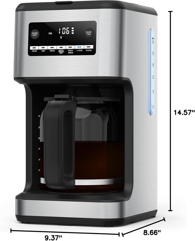 14-Cup Drip Coffee Maker, 24-Hour Programmable Coffee Brewer, Washable Filter