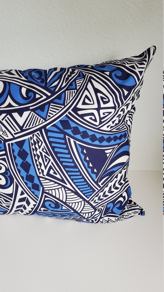 Blue, White Polynesian Motif Pillowcase | Handmade | 100% Cotton
