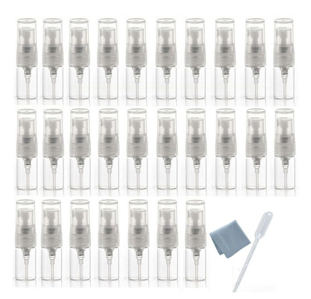 2Ml Clear Glass Empty Bottle Spray Refillable Perfume Atomizer Bottles, 30 Pack