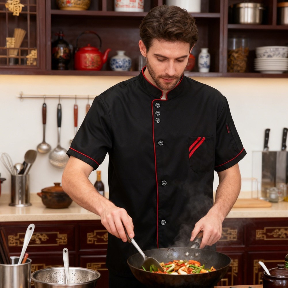 Kitchen Staff Apparel Short Sleeve Chef Coat Black Restaurant Undershirt