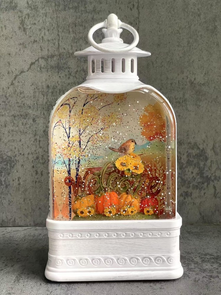 Harvest Lantern Holiday Decor 9.75" Lighted Lantern Continuous Blowing Glitter