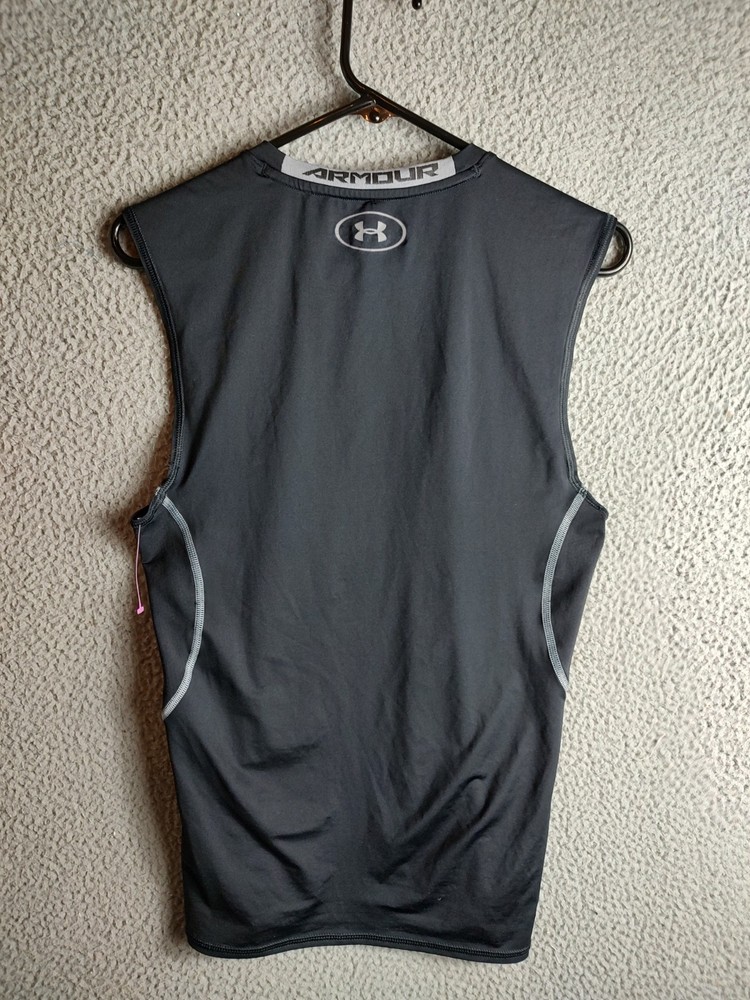 UNDER ARMOUR MEN'S SLEEVELESS COMPRESSION SHIRT BLACK GRAY MEDIUM USED POLYESTER