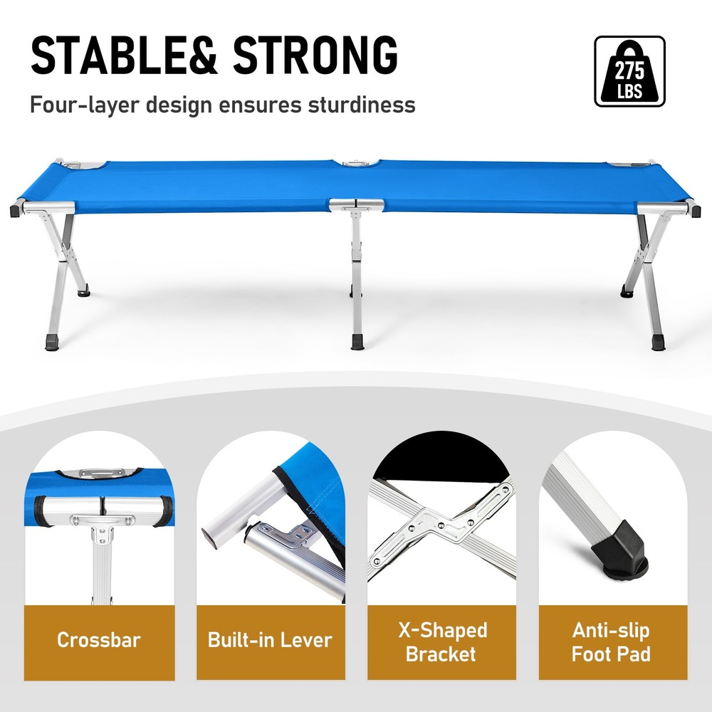 Portable Folding Camping Cot with Carrying Bag Army Blue
