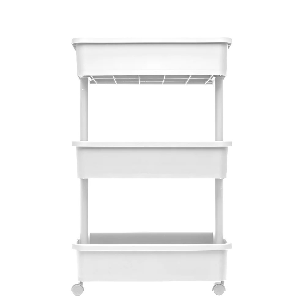 3-Tier Plastic Rolling Laundry Cart, Arctic White