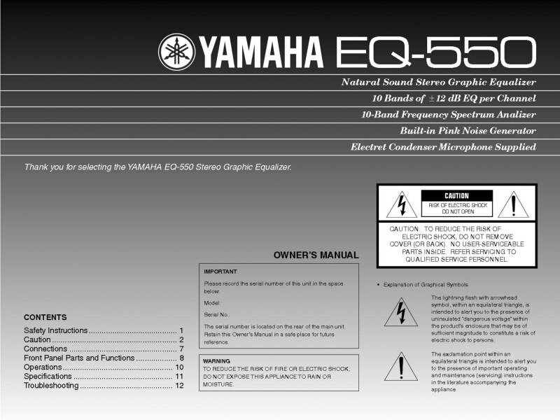 Yamaha EQ-550 Equalizer Owners Manual