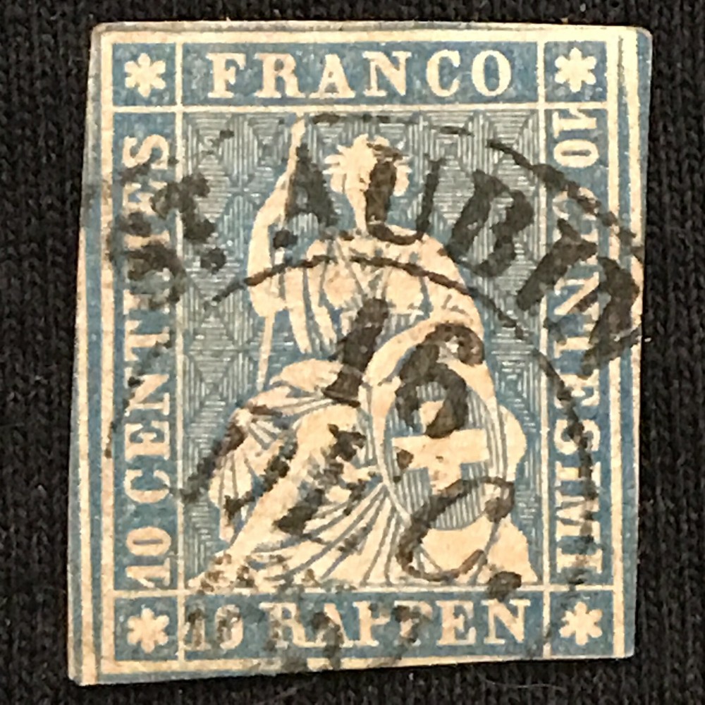 Switzerland SC #27 Used Carmine Thread 1855