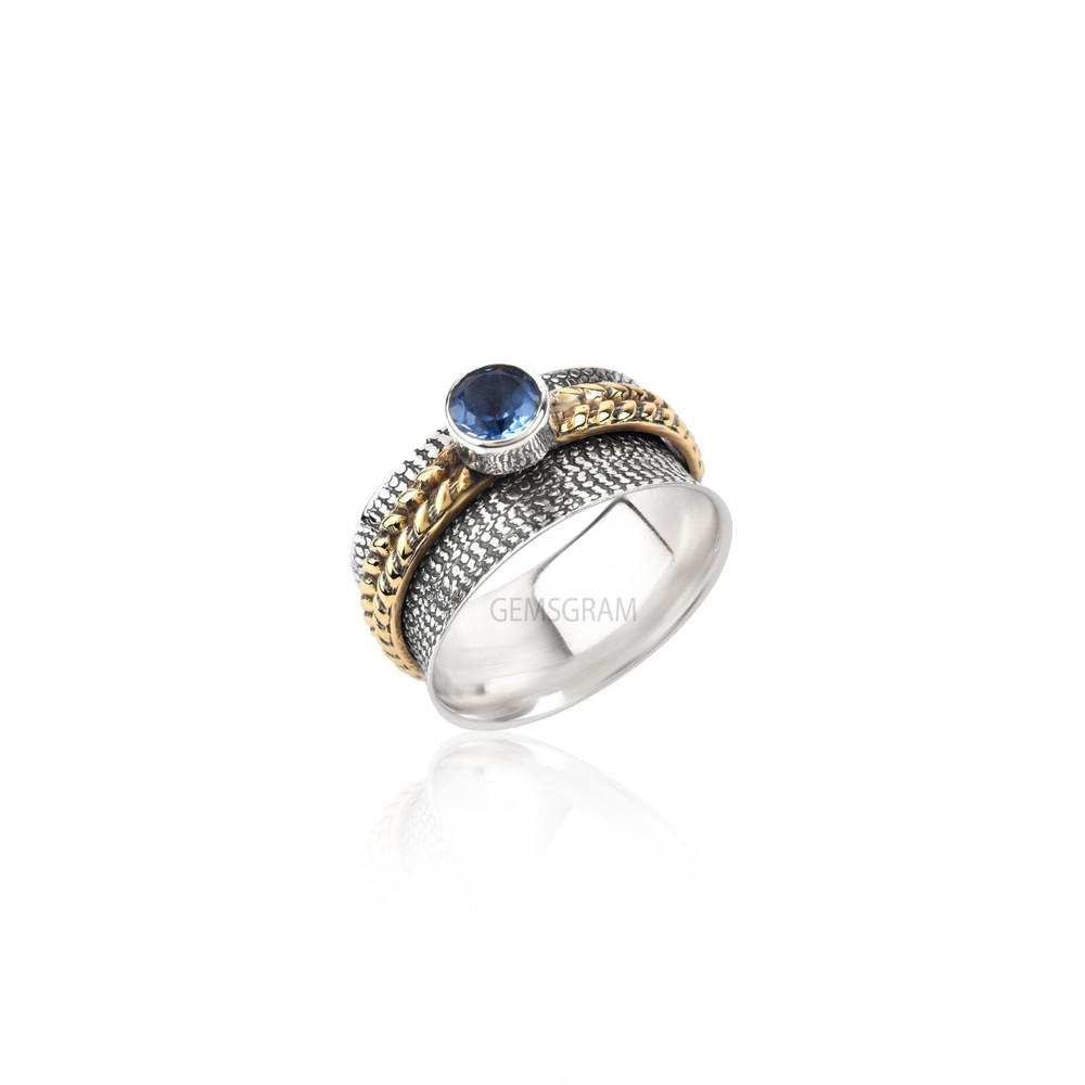Gemsgram Solid 925 Sterling Silver Spinner Unisex Ring Blue Topaz Gemstone