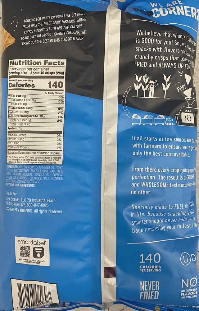 Popcorners WHITE CHEDDAR Popped Corn Crisps Snacks 7 oz Bag