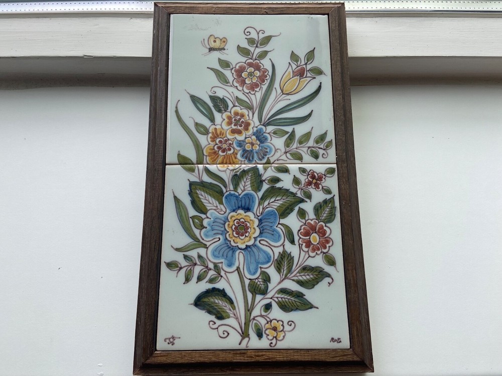 FREE SHIPMENT Unique polychrome flower TILE tableau MAKKUM Tichelaar Holland