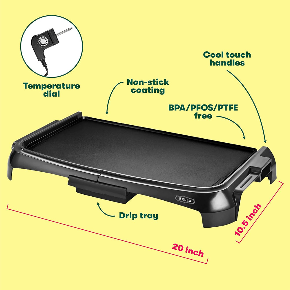 Electric Griddle & Flat Grill with Nonstick Large Cooking Surface and Removable