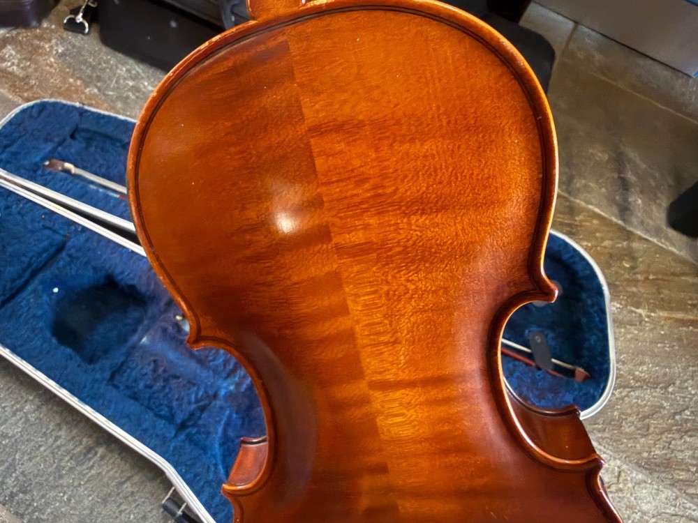 Violin with case and bow, full size. M. Schiller brand