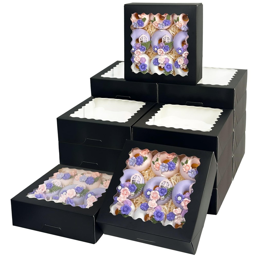 55pcs Black Pie Boxes 8x8x2.5 inches Easy Assemble Macaroon Cookie Boxes Bake...