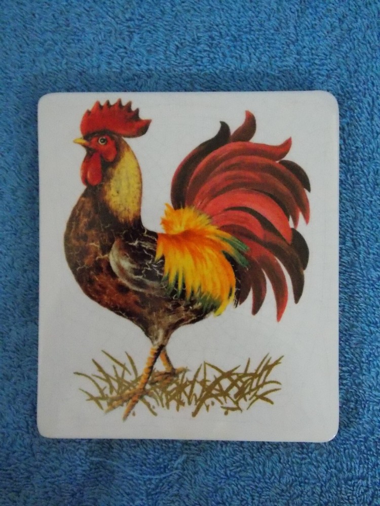 Vintage Ceramic Rooster Tile From Trivet