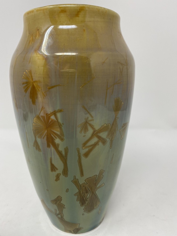 Ron Slack 2004 Pottery Signed Unique Glaze Process Greens Golds