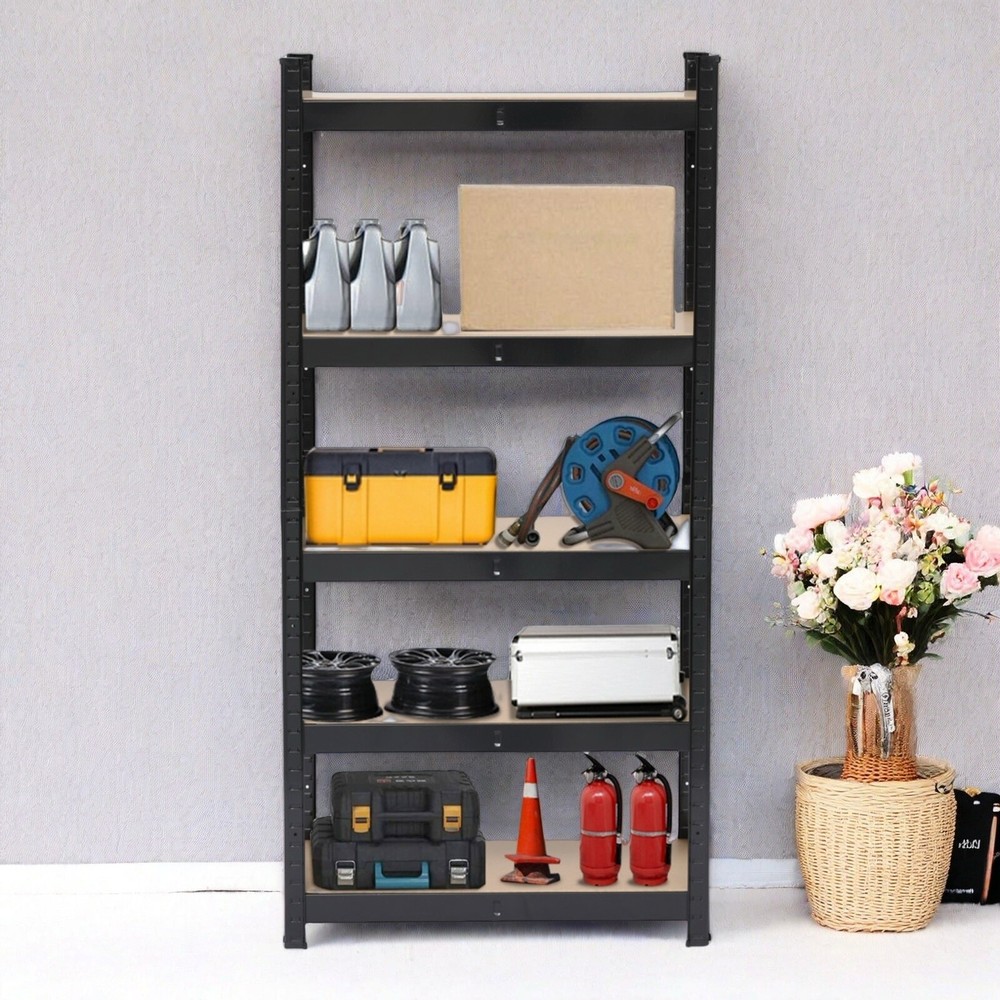 5-Tier Storage Rack - Heavy Duty, Adjustable Shelves, Steel, Black, Open Storage