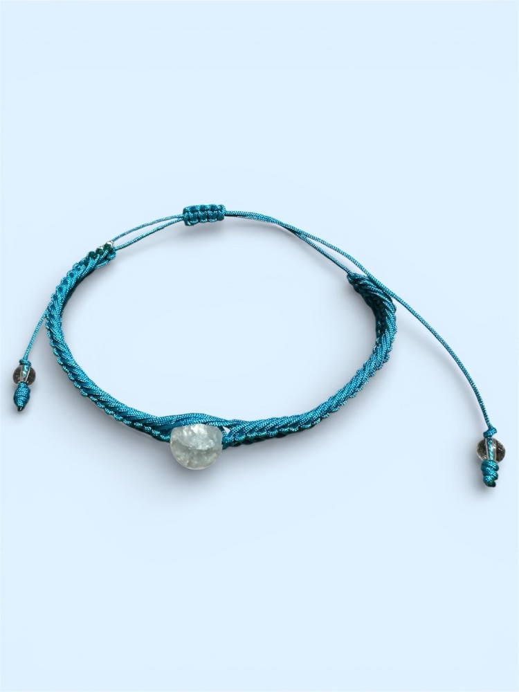 Turquoise macrame adjustable bracelet, beaded crackle quartz