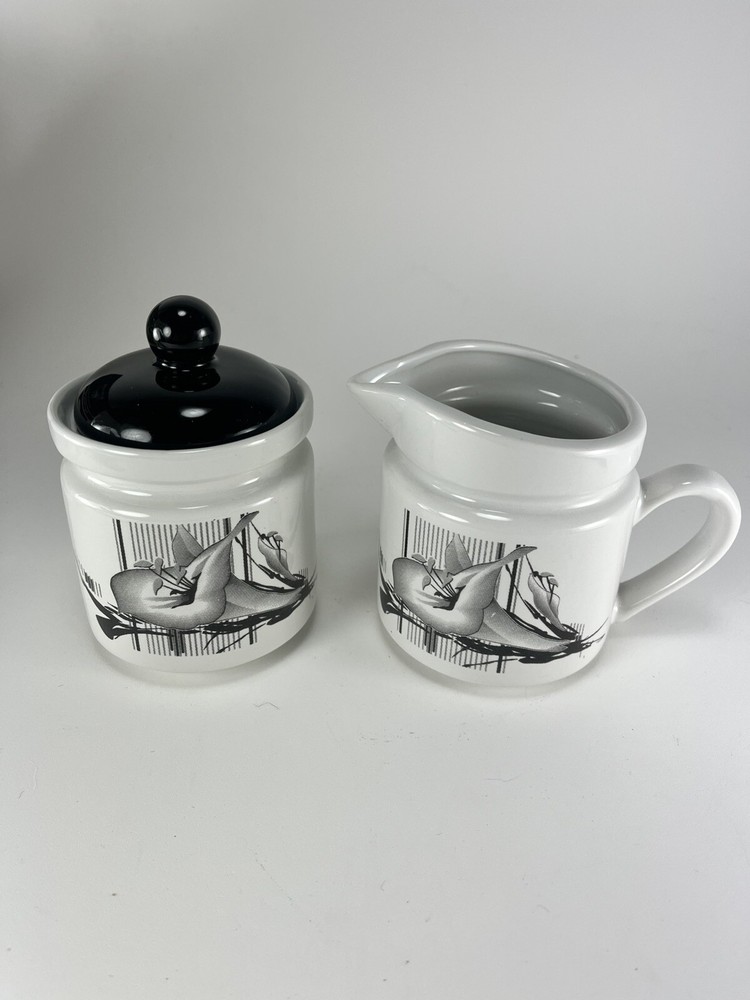 Creamer and Sugar Set White Black Taiwan