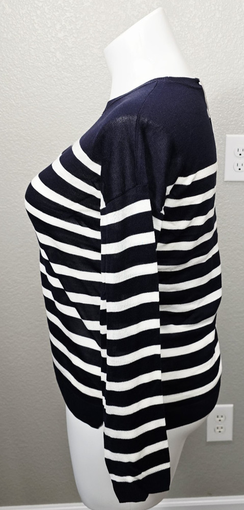 A New Day Size M Sweater Striped Navy Blue & White Womens Lightweight Pullover