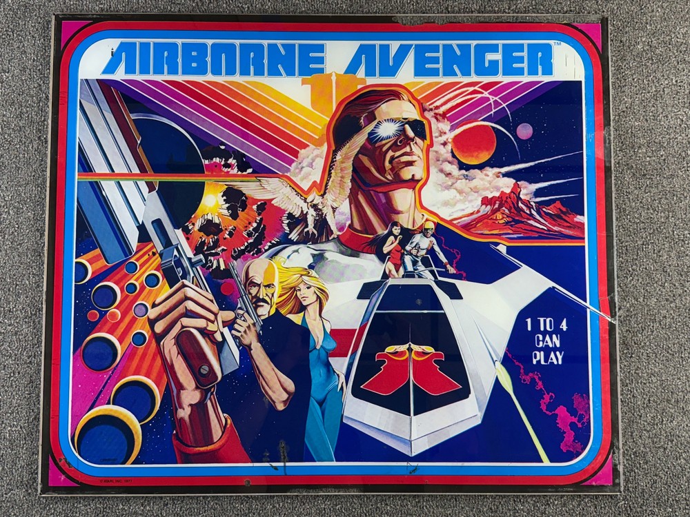 Atari Airborne Avenger Pinball Machine Game Backglass ORIGINAL