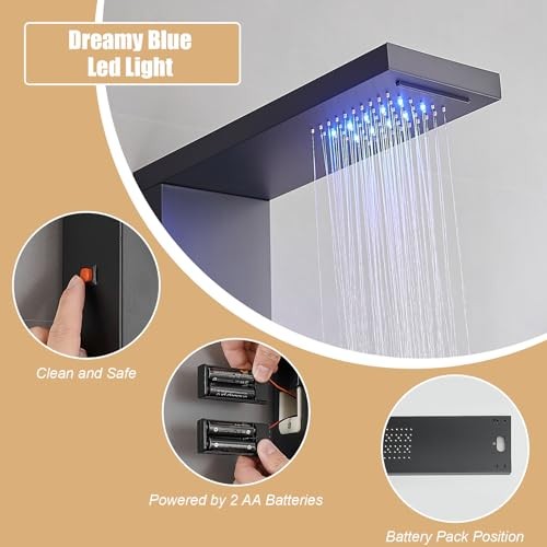 6 in 1 Shower Panel Tower System, Rainfall Shower Panels Set w/LED Matte Black