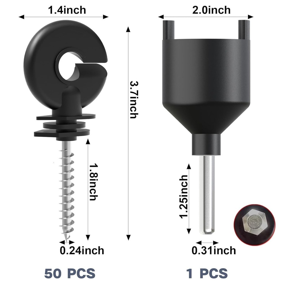 50 Pack Black Electric Fence Insulators + Socket Tool