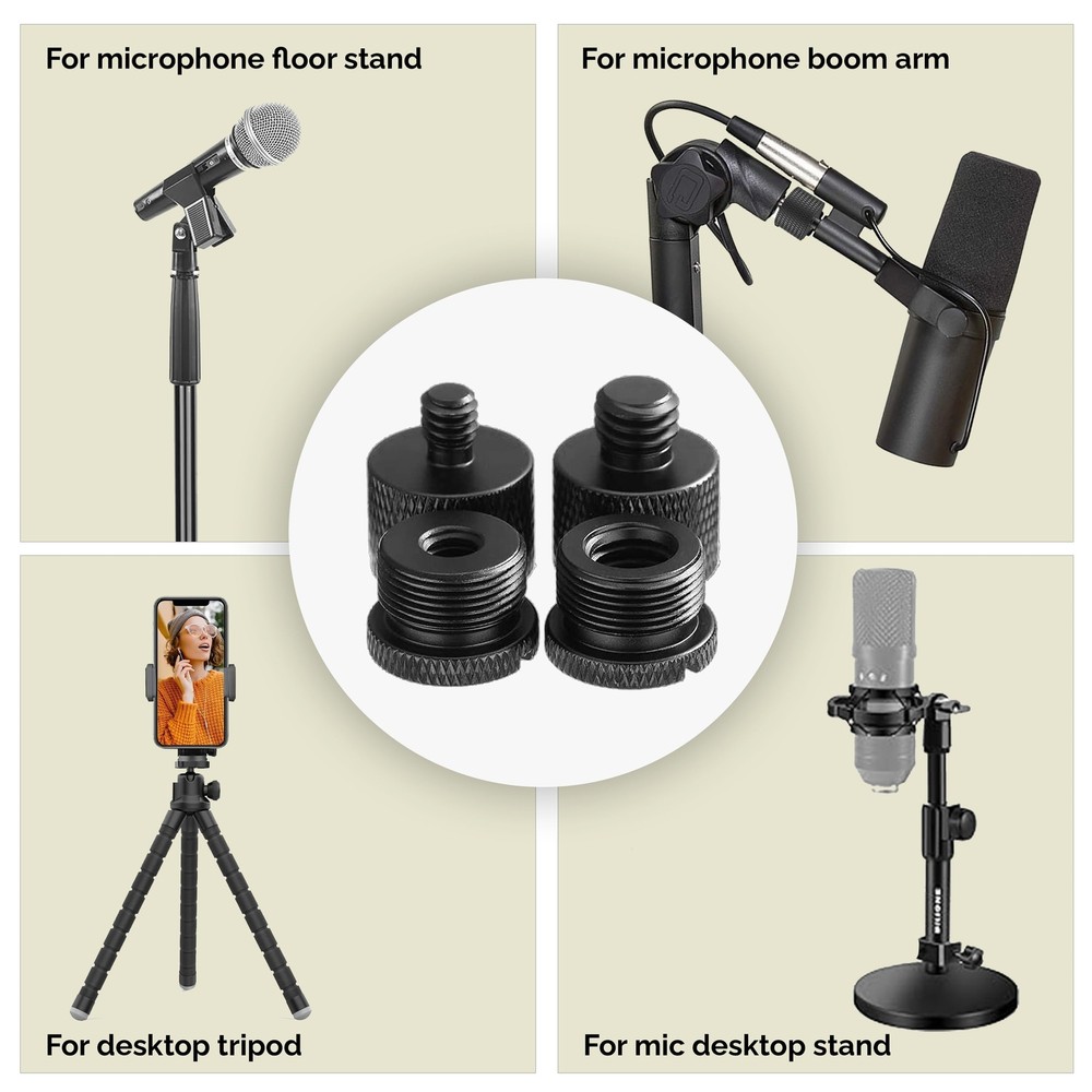 Microphone Stand Adapter Set 8 Pieces for Various Thread Sizes and Tripod Use